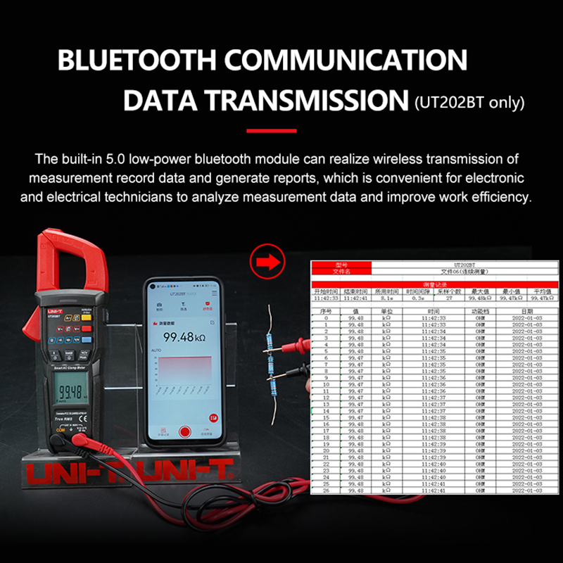 UNI-T Clamp Meter UT202S UT202BT 600A AC Amperometric Clamp Digital Voltmeter Temperature Capacitance Tester