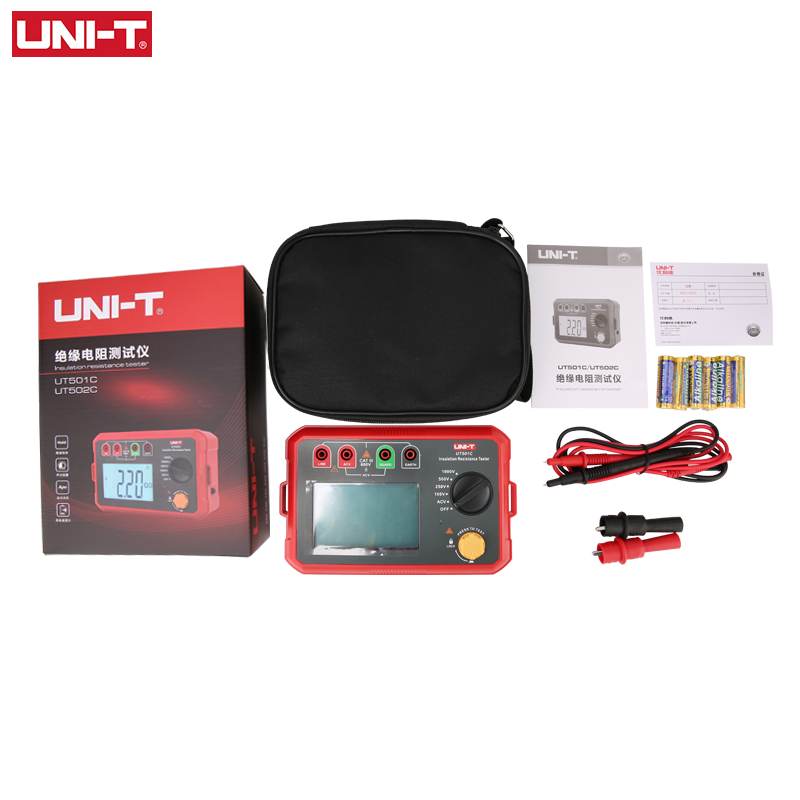 UNI-T Digital Megometer UT501C Insulation Resistance Tester 100-1000V Megger Meter Megoommeter Ohm Tester Voltmeter