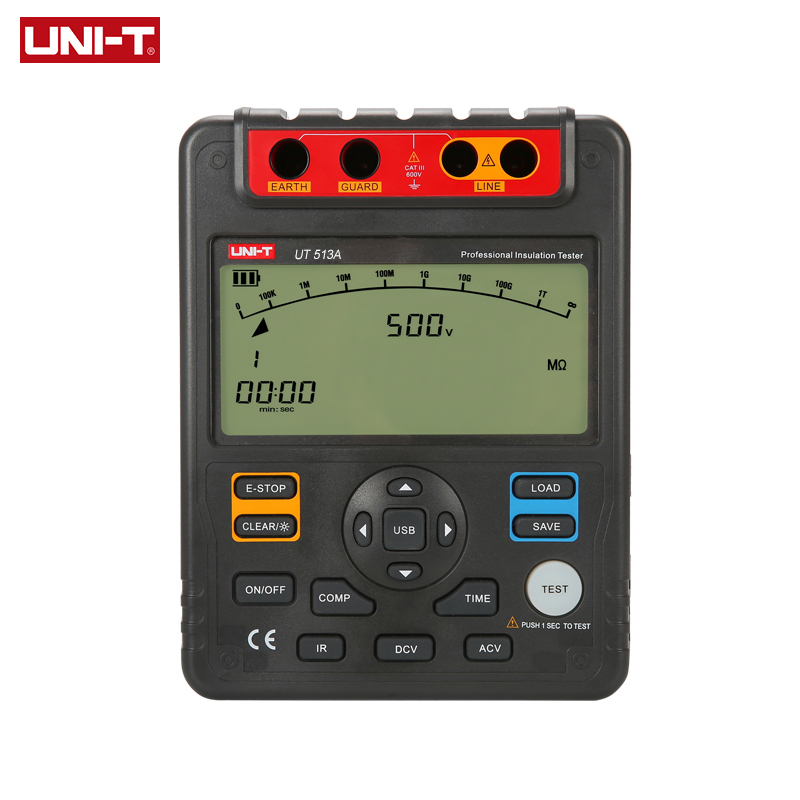 UNI-T Digital Megometer UT513A 5000V Insulation Resistance Tester 600V AC DC Voltage Meter Ommeter Data Storage