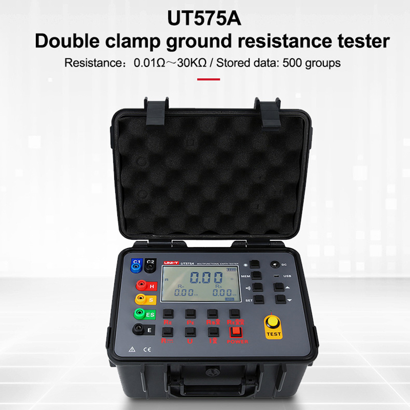 UNI-T Double Clamp Ground Resistance Meter UT575A 0-30 kΩ Megometer Esr Tester Ohm Meter Data Storage
