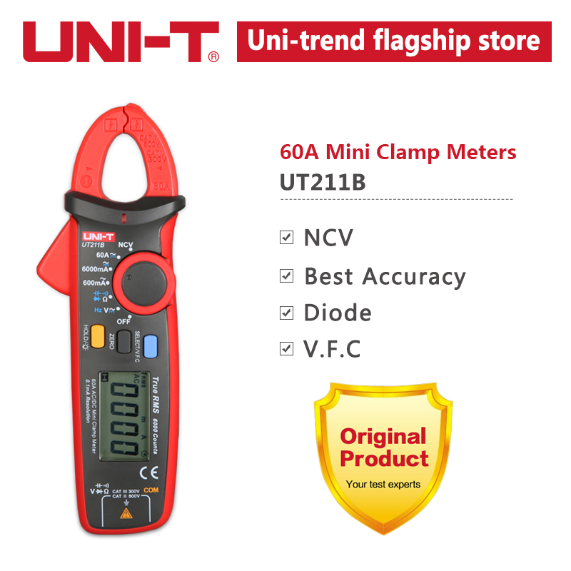 UNI-T Mini Digital Clamp Meter UT211B Auto True RMS 60A AC DC Current Pliers Ammeter Voltmeter Zero Mode Capacitance Measurement