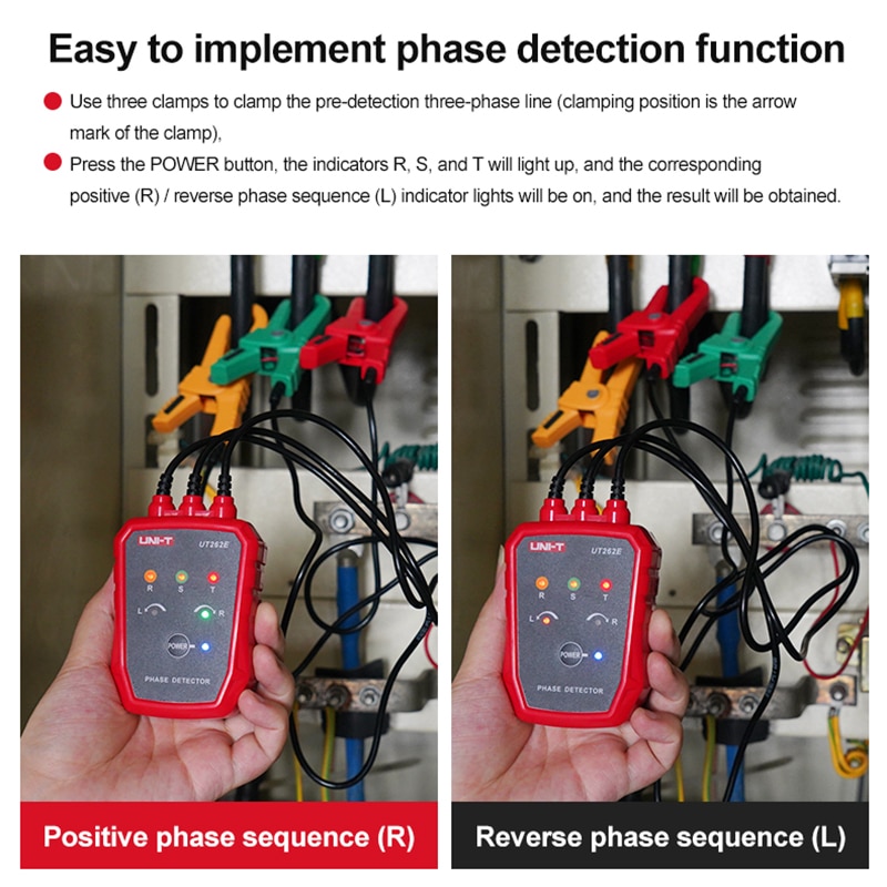 UNI-T UT262E Non-Contact Three Phase Detector Rotation Tester Phase Sequencer Breaker Finder 70V-1000V AC LED Buzzer Indication