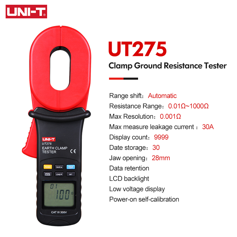 UNI-T UT275 Digital Clamp Earth Ground Tester Resistance Meter 0-1000 Ohm Leakage Current Test Meter