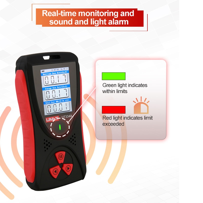 UNI-T UT334A Radiation Dose Tester Dosimeter Geiger Counter X-ray Beta Gamma Detector Radiometer Audible Alarm