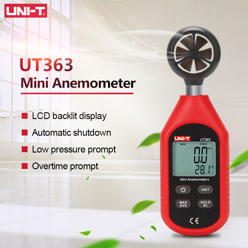 UNI-T UT363 UT363BT Wind Speed Tester Digital Mini Anemometer Sensor LCD Backlight 0-30m/S Temperature Tester Anemometro