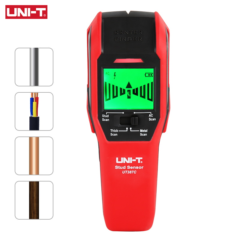 UNI-T UT387C Wall Scanner Detector Non Ferrous Metal Stud Finder AC Voltage Live Wire Wood Detect Copper With Buzzer Indication
