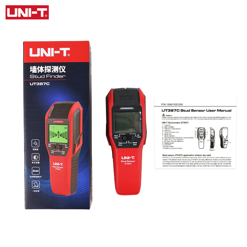 UNI-T UT387C Wall Scanner Detector Non Ferrous Metal Stud Finder AC Voltage Live Wire Wood Detect Copper With Buzzer Indication