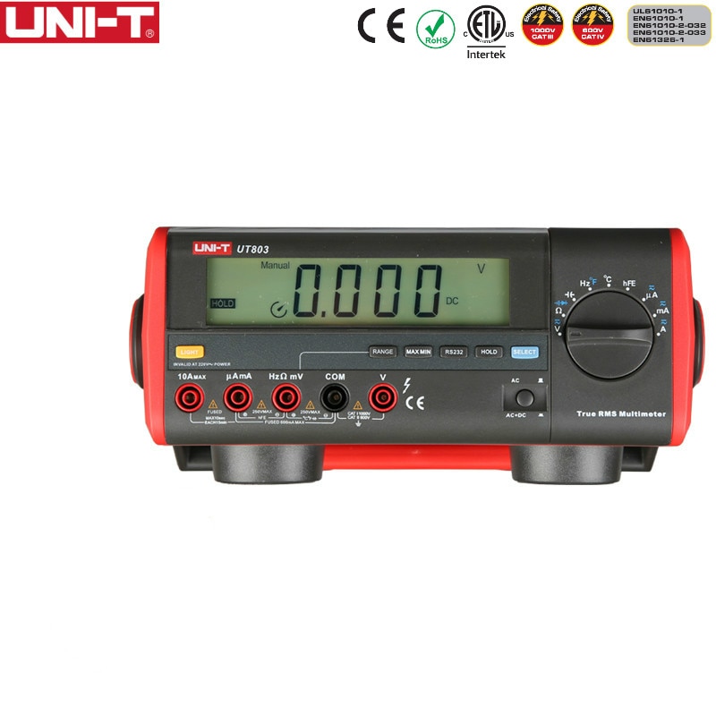 UNI-T UT803 LCD Display Bench Type Digital Multimeters Volt Amp Ohm Capacitance Hz 5999 Counts Tester High-Accuracy PC Soft