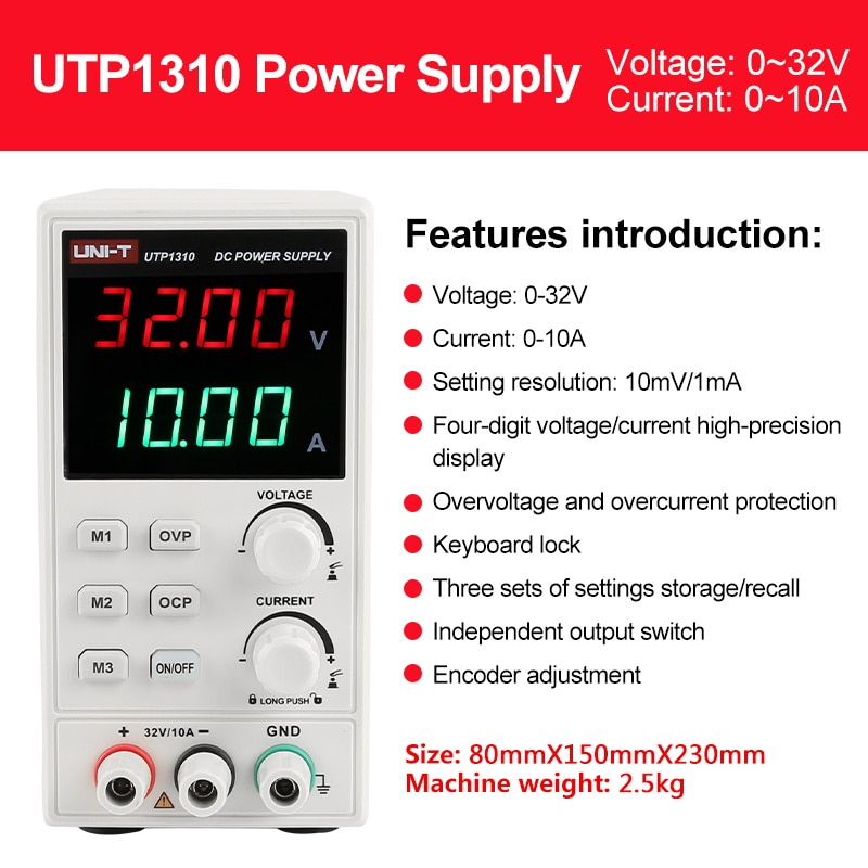 UNI-T UTP1310 DC Power Supply 32V 10A Current Adjustable 4 Digits Display AC 110V/220V Voltage Regulator For Phone Repair