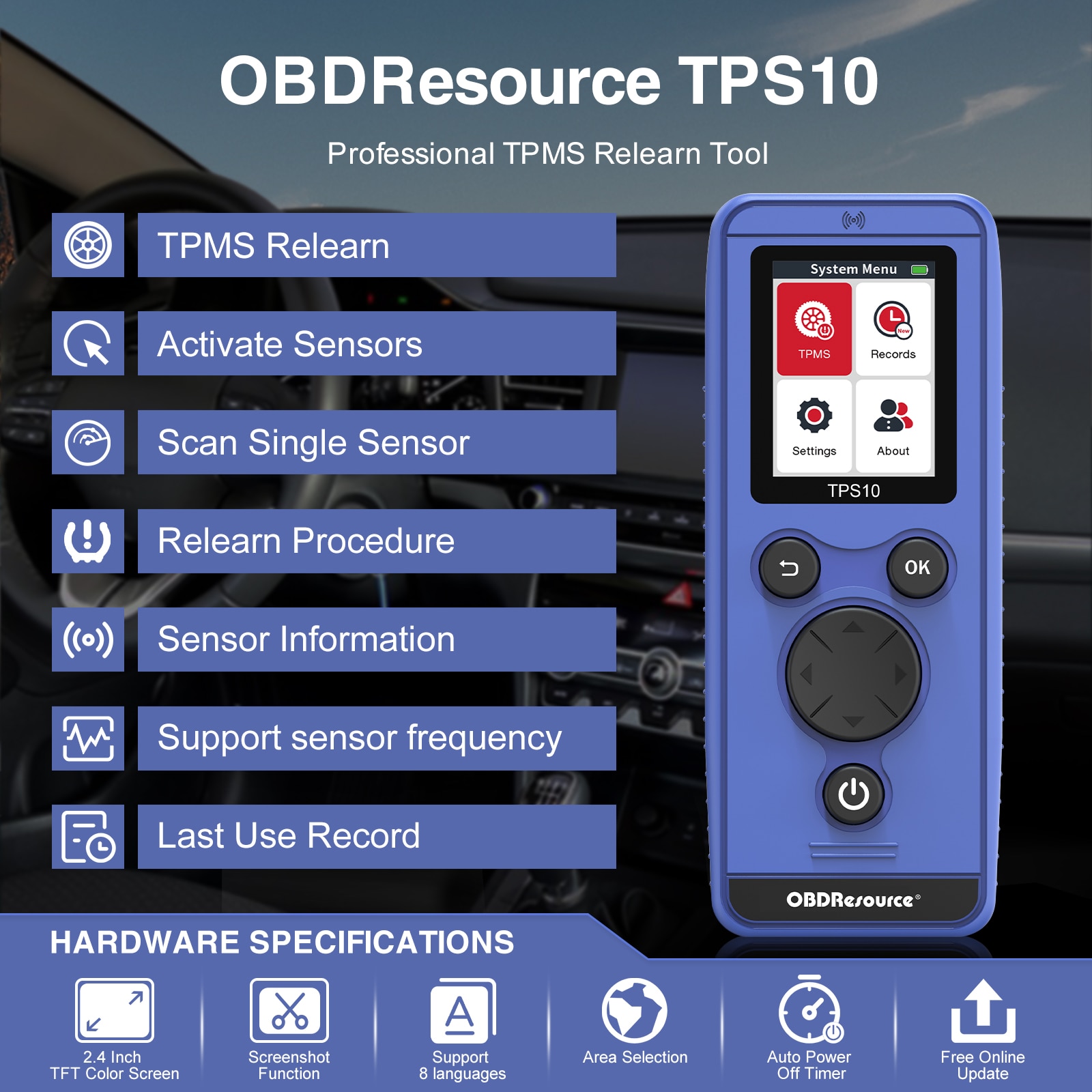 OBDResource Universal TPMS Reset Tool TPS10 For BMW Audi Ford Jeep Mitsubishi Toyota Fiat Auto Tire Pressure Monitoring System