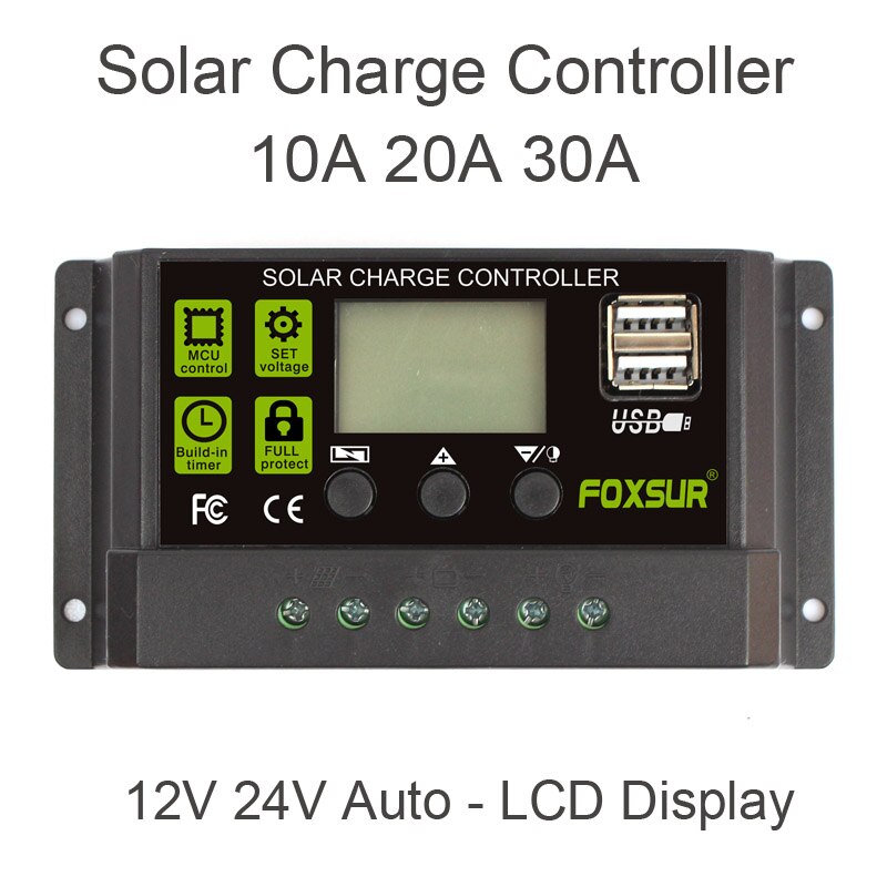 Upgraded Solar Charge Controller 30A 20A 10A PWM Solar Charger Regulator 12V 24V Auto LCD Display with Dual USB 5V Output