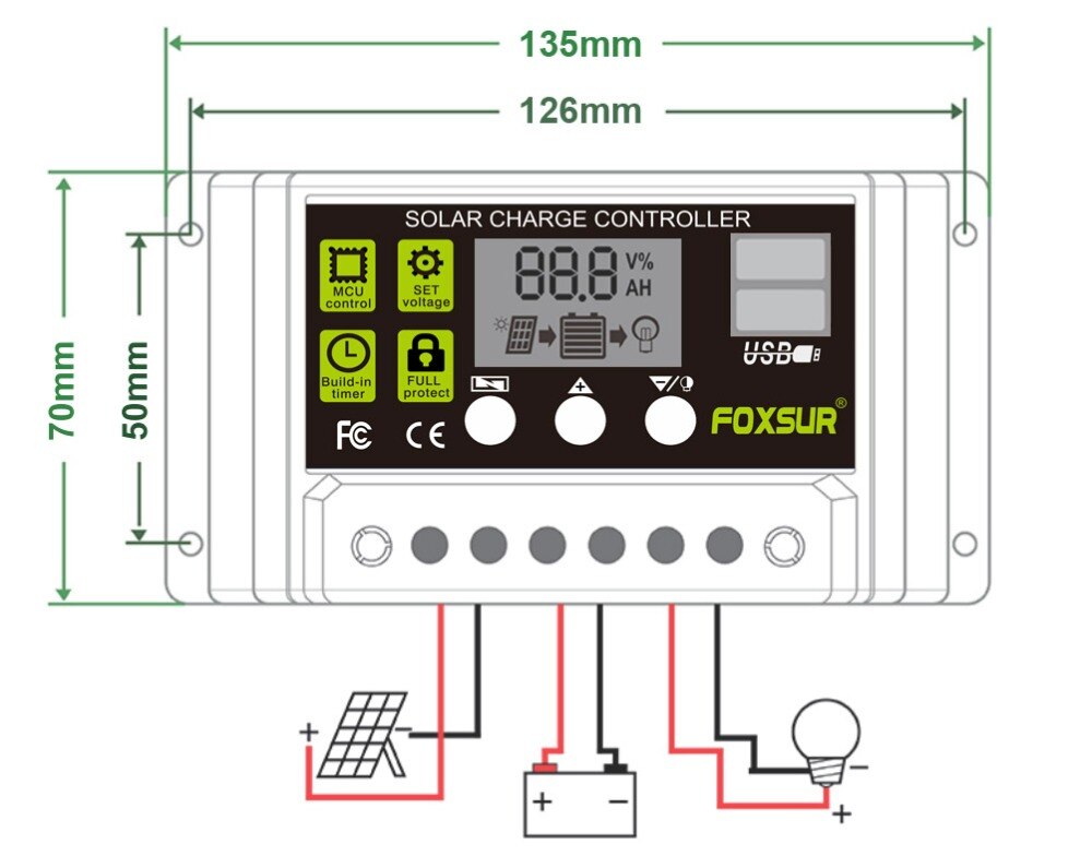 Upgraded Solar Charge Controller 30A 20A 10A PWM Solar Charger Regulator 12V 24V Auto LCD Display with Dual USB 5V Output