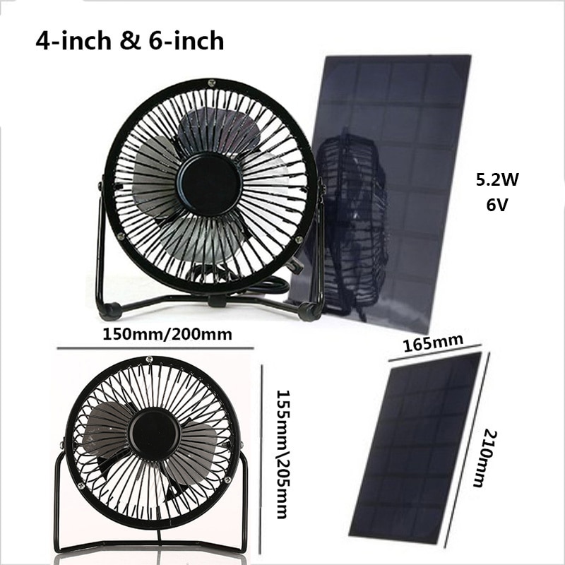 Usb And Solar Mini Fan 4 Inch And 6 Inch Size 5w Solar Panel Aluminum Blade Fan Use for Home Office Outdoor