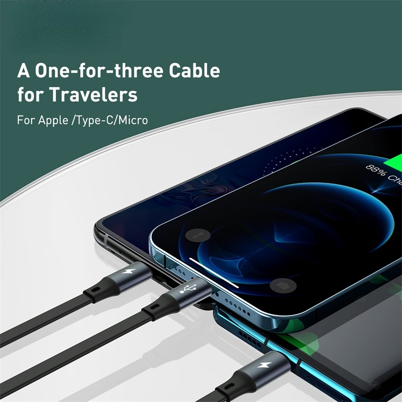 3 in 1 USB Cable Fast Charging for iPhone 12 Micro USB Type C USBC for Samsung Huawei Xiaomi 3in1 Retractable Date Cord