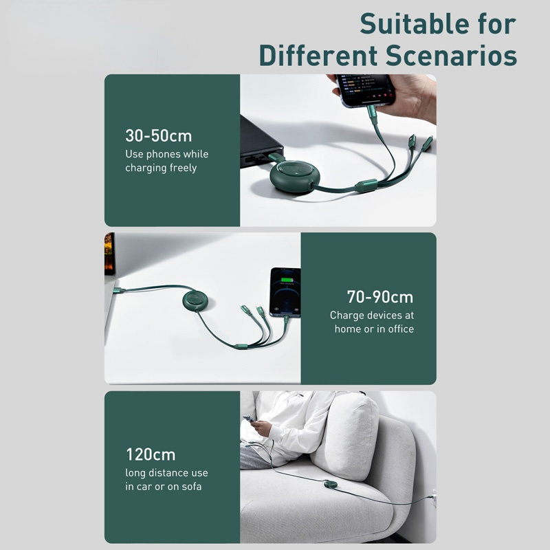 3 in 1 USB Cable Fast Charging for iPhone 12 Micro USB Type C USBC for Samsung Huawei Xiaomi 3in1 Retractable Date Cord