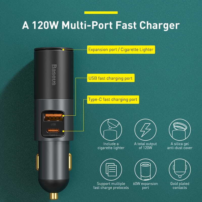 USB Car Charger for Cigarette Lighter Socket 12V QC 4.0 3.0 Type C Fast Charge Expand Charge Adapter in the Car Splitter