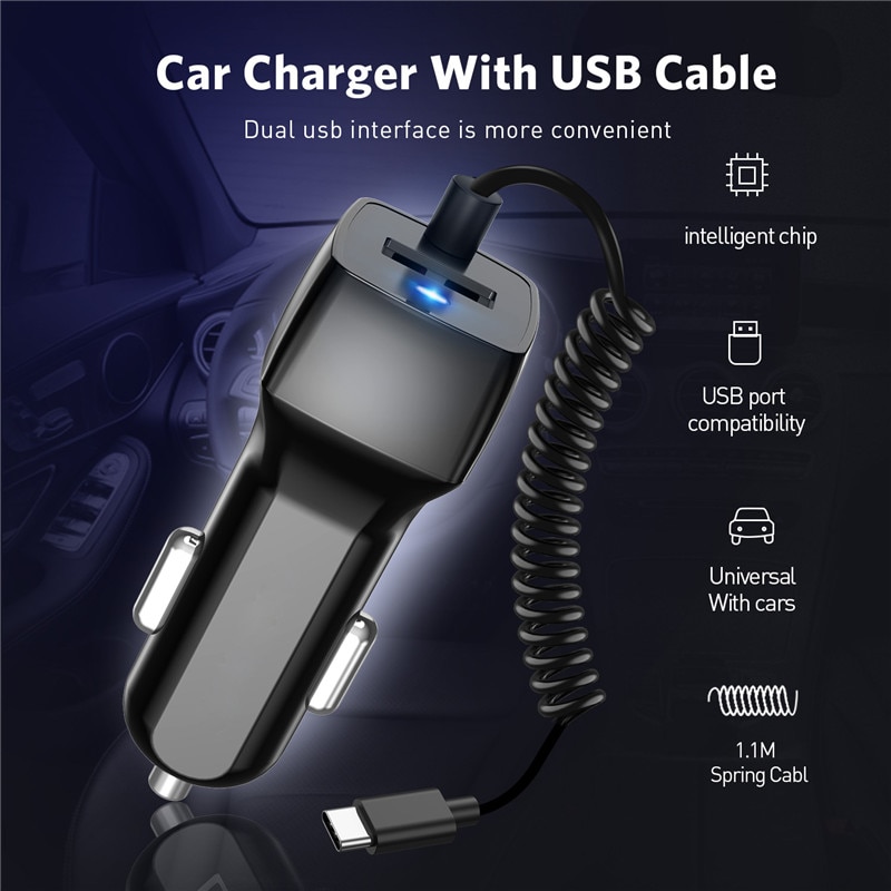 USB Car Phone Charger For Samsung S10 S9 Plus Car-charger Micro USB Type C Cable Fast Quick Charge For Xiaomi Huawei SONY