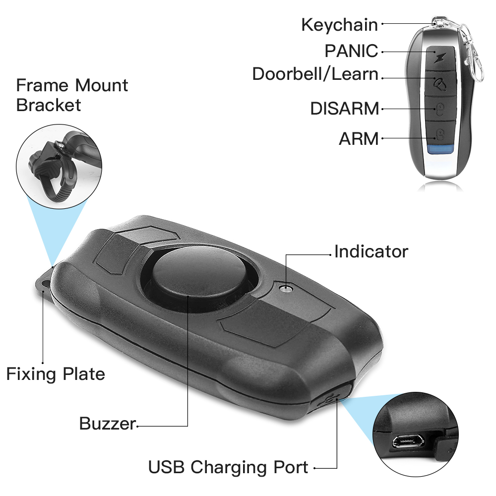 USB Charging Anti-Theft Bike Vibration Alarm Wireless Remote Control Security System Electric Bike Car Motorcycle Alarms