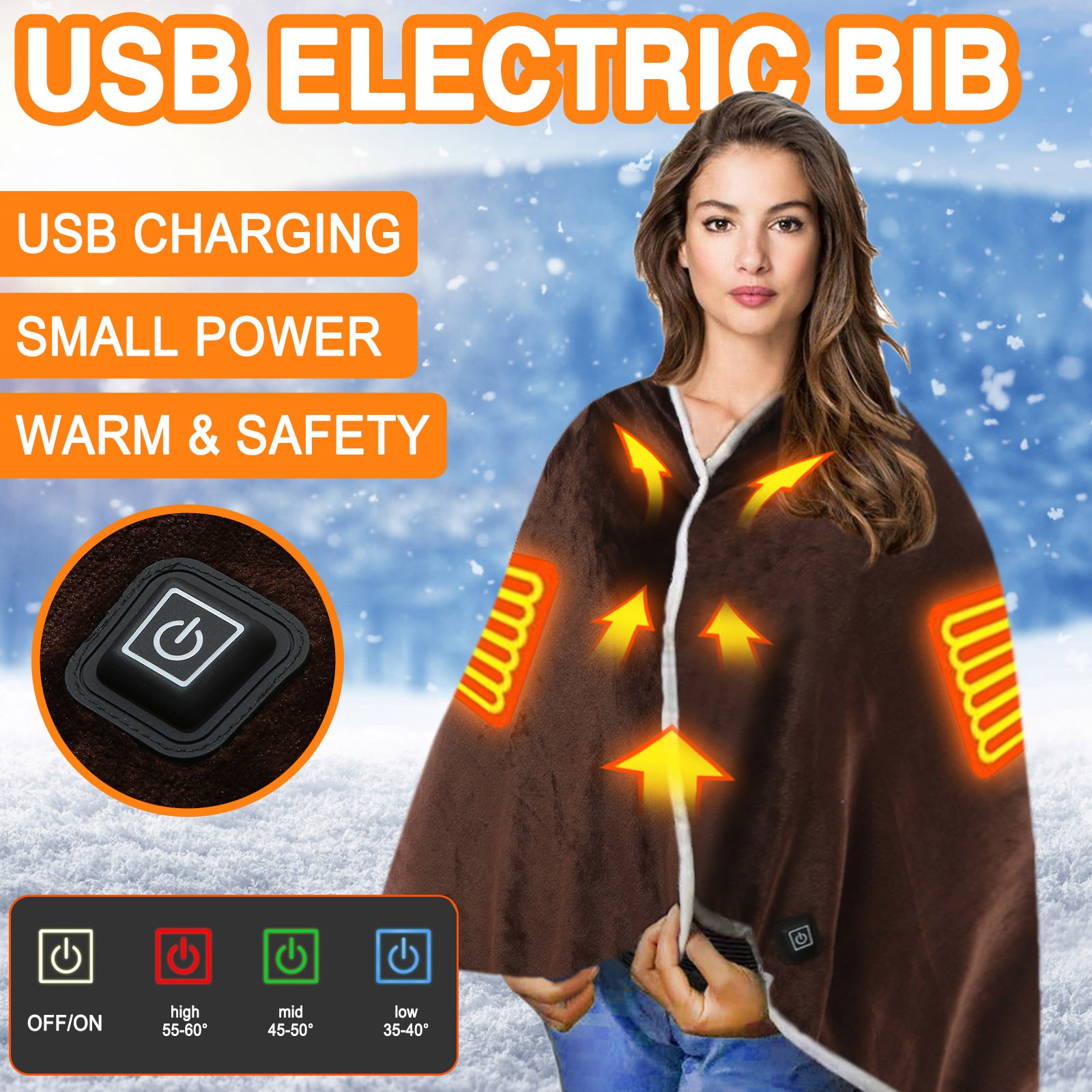 USB Electric Heated Blanket Throw On Shoulder Cold Protection 3 Stage Temperature Winter Warmer Flannel Heated Blanket 140x80cm