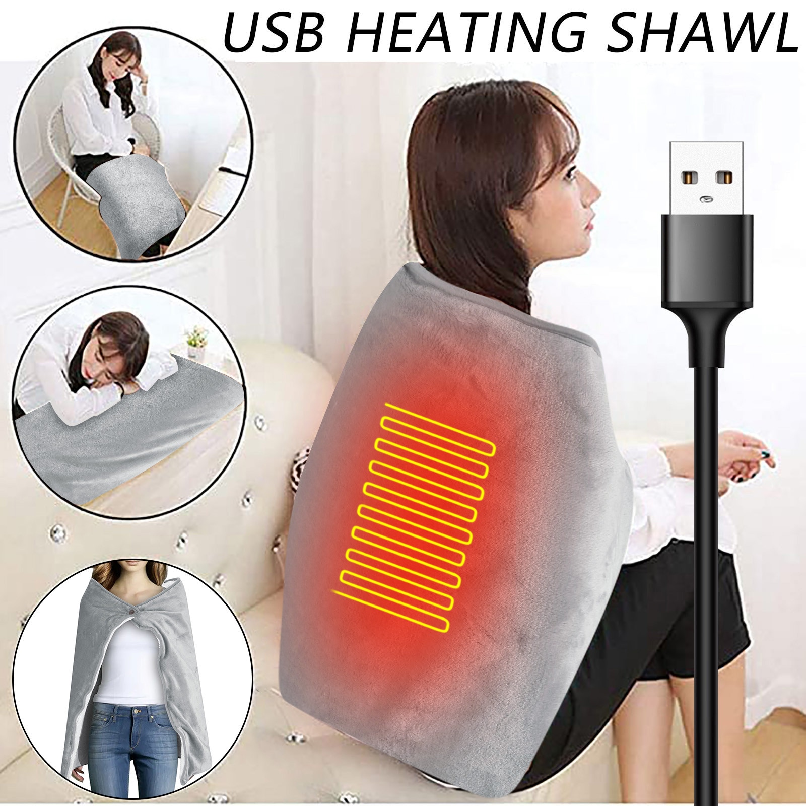 Usb Heated Warm Blanket Soft Electric Blanket For Couch Heated Blanket Electric Throw Warming Shawl Lap Blankets For Home Office