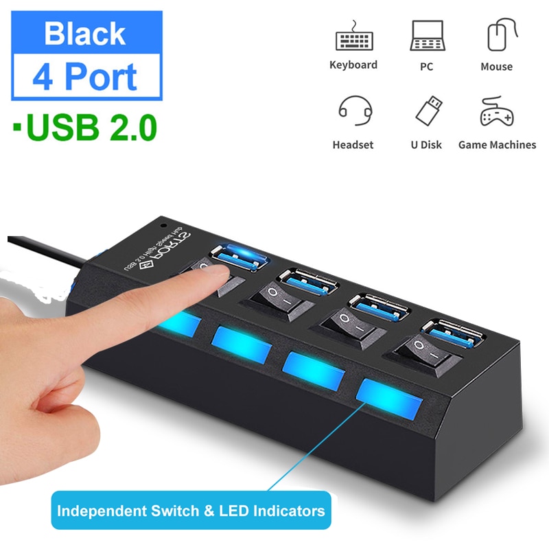 USB HUB 2.0 HUB Multi USB Splitter 4 7 Ports Expander Multiple USB 2 Hab no Power Adapter USB Hub with independent Switch For PC