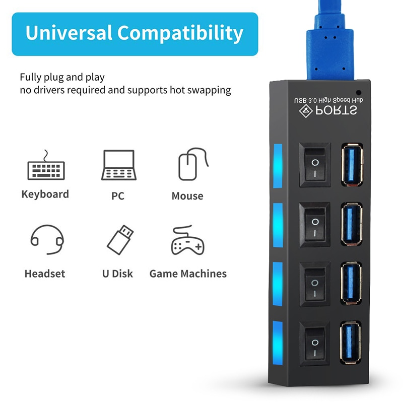 USB HUB 2.0 HUB Multi USB Splitter 4 7 Ports Expander Multiple USB 2 Hab no Power Adapter USB Hub with independent Switch For PC
