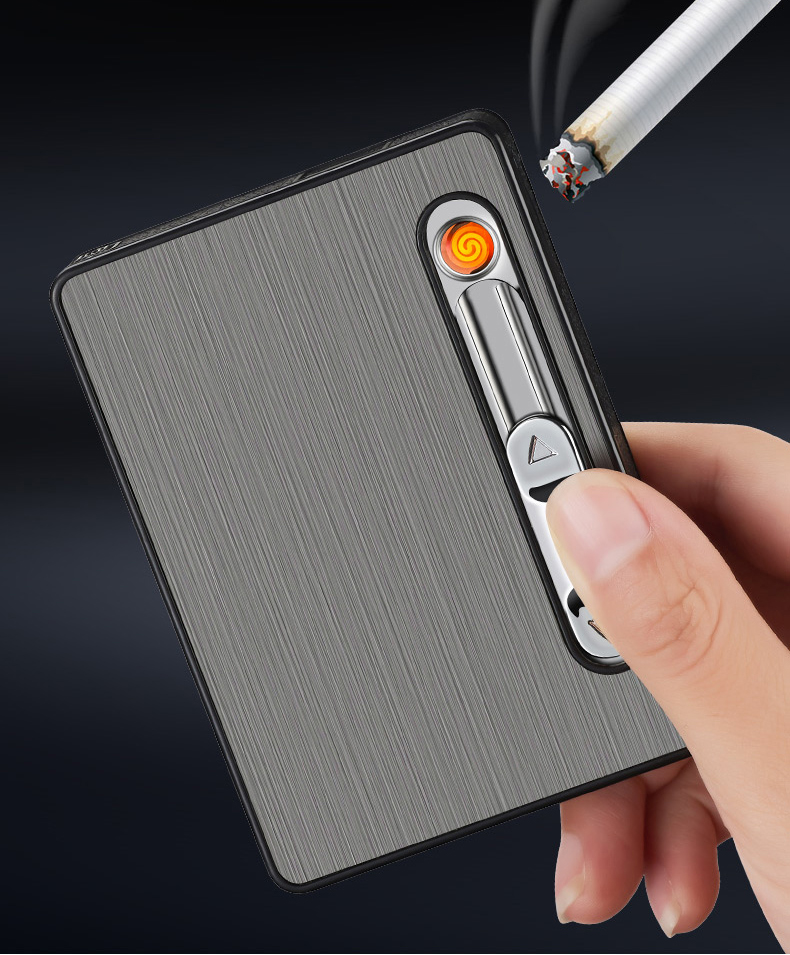 USB Rechargeable Lighter 10 Pack Cigarette Case Windproof Lighter 3-in-1 Multifunctional Rechargeable Cigarette Case