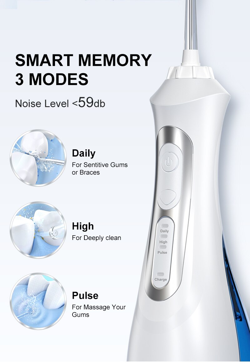 USB Rechargeable Water Flosser Oral Irrigator Dental Portable 3 Modes 200ML Tank Water Jet Waterproof IPX7 Home