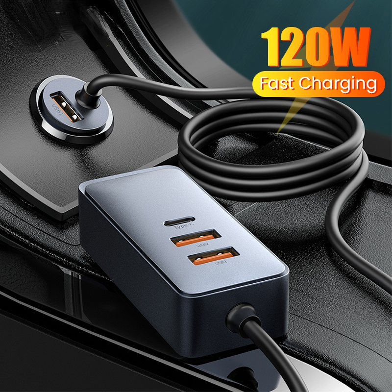 120W USB Type C Car Charger Cigarette Lighter Splitter USBC QC 3.0 PD 3.0 For iPhone 12 Pro Max Samsung USB Socket in Car