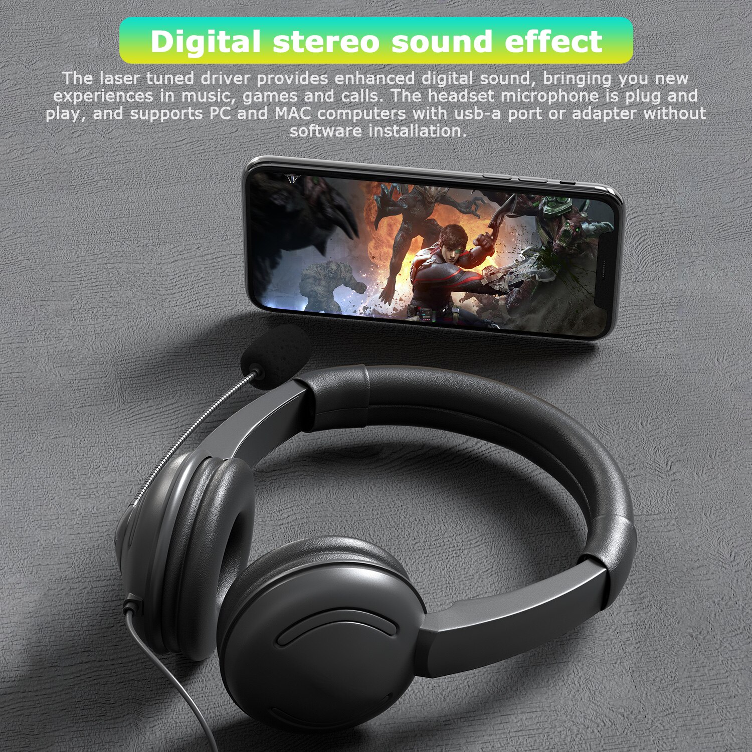 USB Wired Headset with Noise Cancelling Computer Headphone Call Center Earphones Volume Control Speaker Adjustable Headband