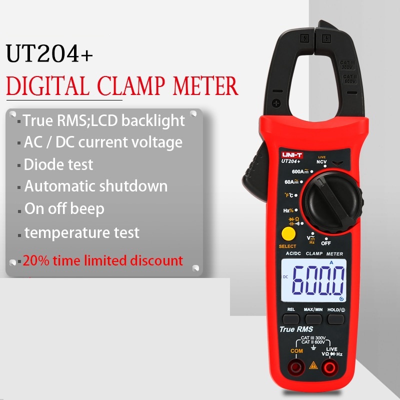 UNI-T ut204+series True RMS Digital clamp meter AC / DC Clamp ammeters temperature capacitance resistance Voltage tester LCD NCV
