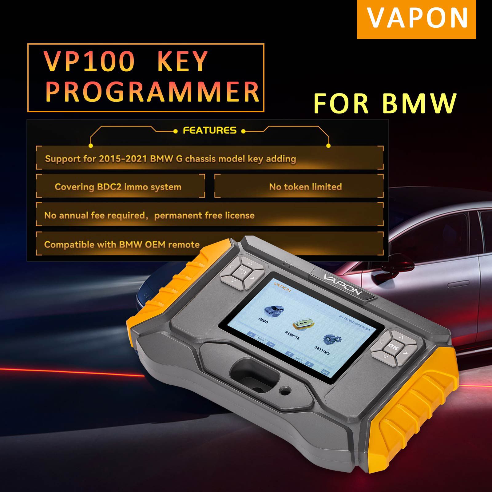 VAPON VP100 Key Programmer BMW Support 2015-2021 G Chassis Key Adding Get Free BDC2 Solder-free Adapter/ 2pcs BMW G Series Key PCB/ BDC2 BDC3 Adapters