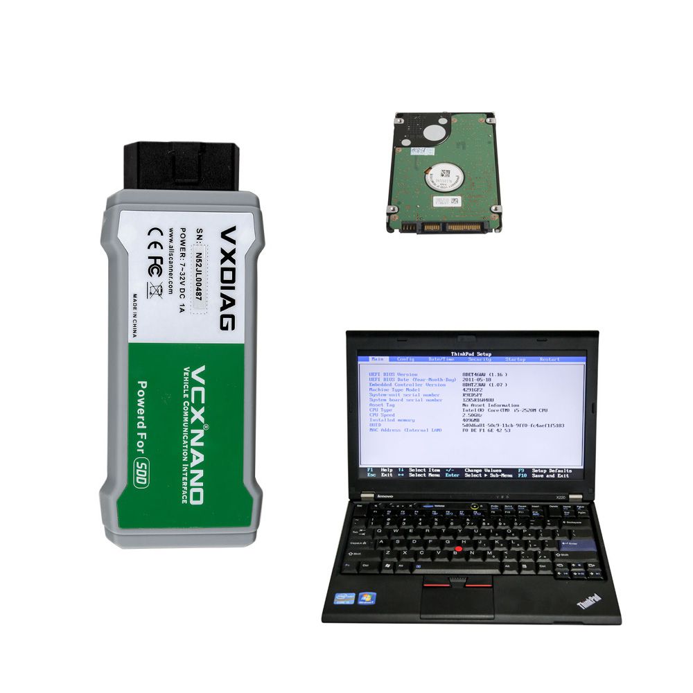USB VCX NANO Ford/Mazda, JLR or GM/Opel or WIFI VCX NANO Toyota with 500GB Software HDD Pre-installed on Lenovo X220 Laptop