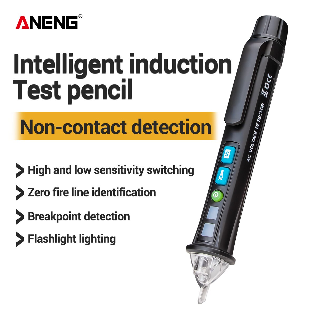 ANENG VD409B Non-Contact AC Voltage Detector Tester Meter 12V-1000v Pen Style Electric Indicator LED Outlet Voltage Dectetor