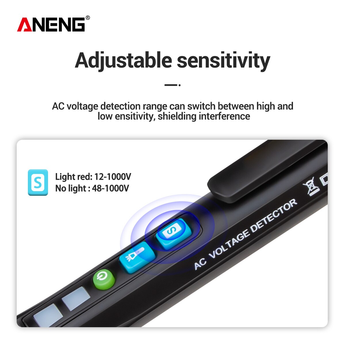 ANENG VD409B Non-Contact AC Voltage Detector Tester Meter 12V-1000v Pen Style Electric Indicator LED Outlet Voltage Dectetor