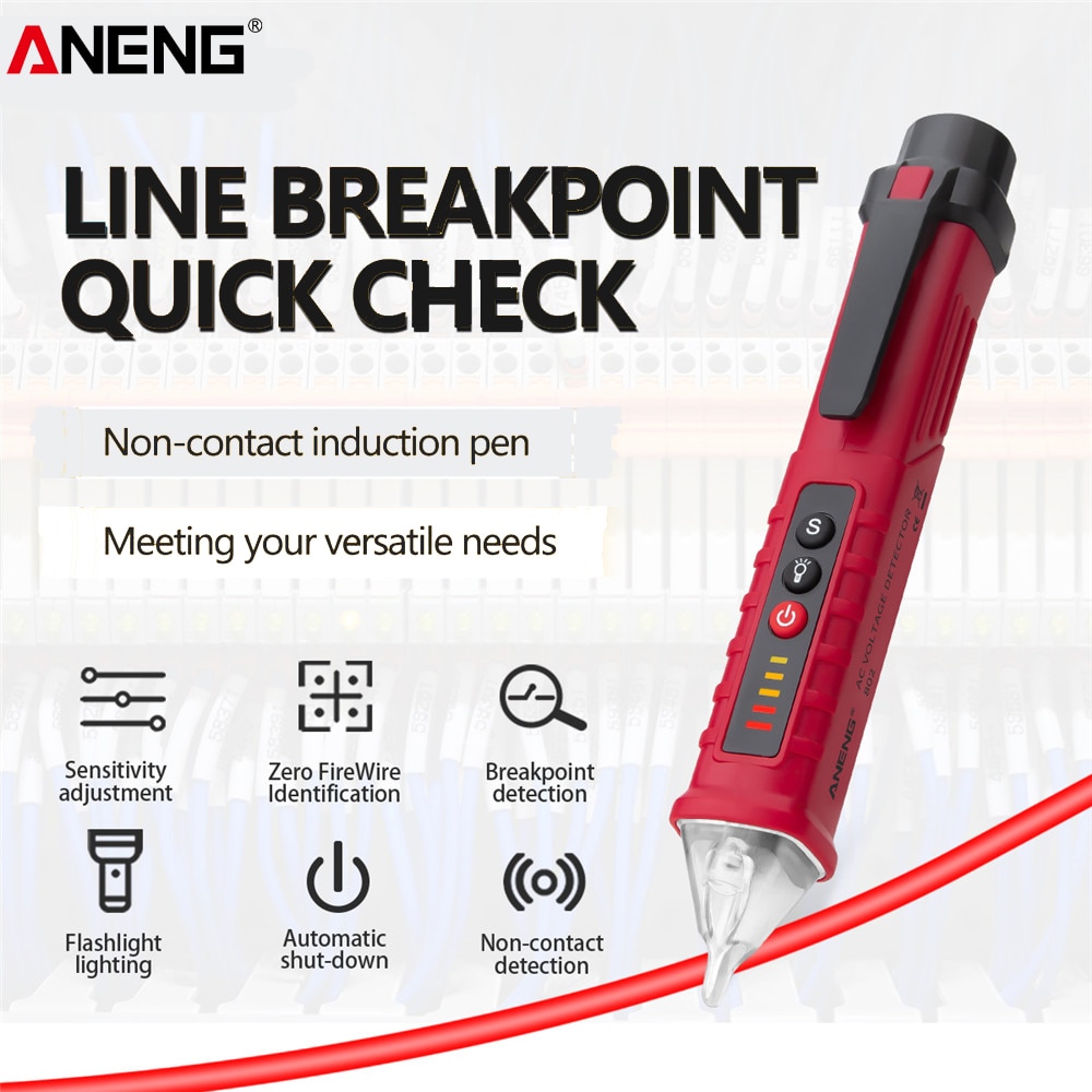 ANENG VD802 Portable Non-Contact AC Detector Tester NCV Sensitivity Pen Style Electric Indicator LED Voltage Meter Vape 12-1000v