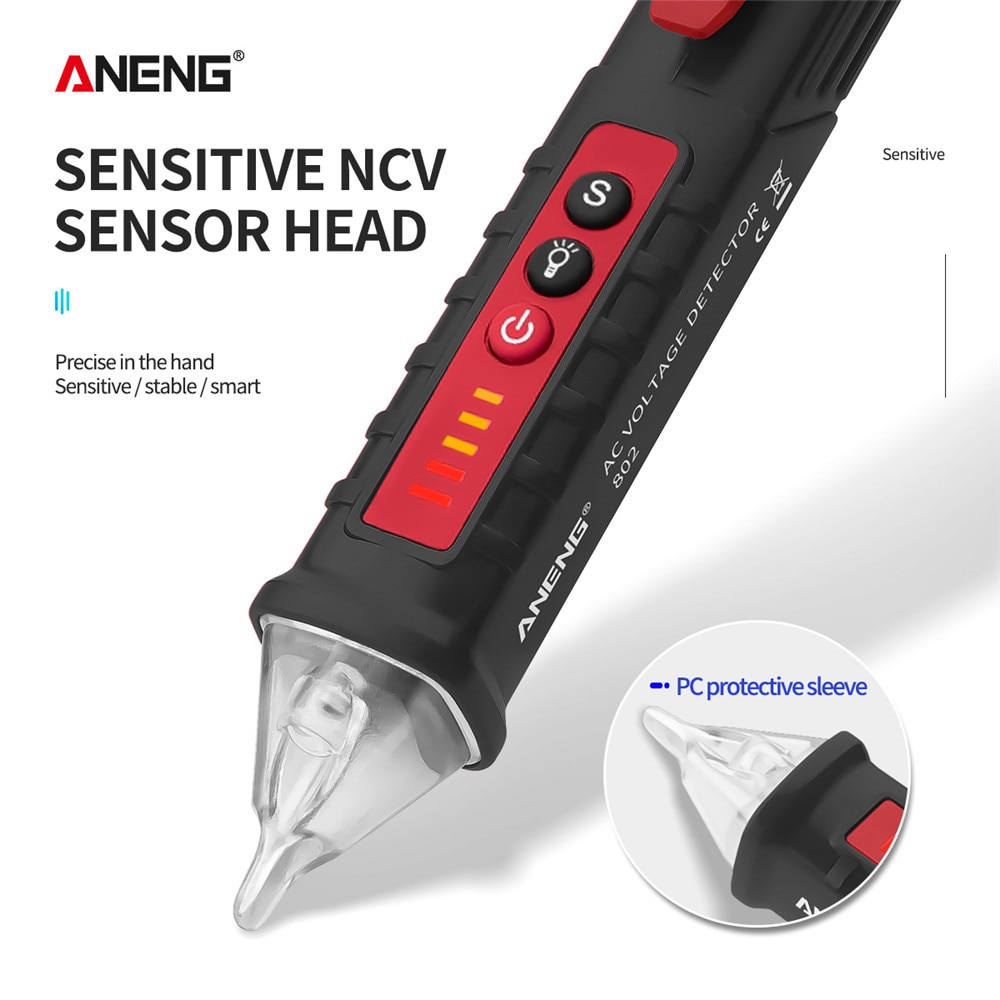 ANENG VD802 Portable Non-Contact AC Detector Tester NCV Sensitivity Pen Style Electric Indicator LED Voltage Meter Vape 12-1000v