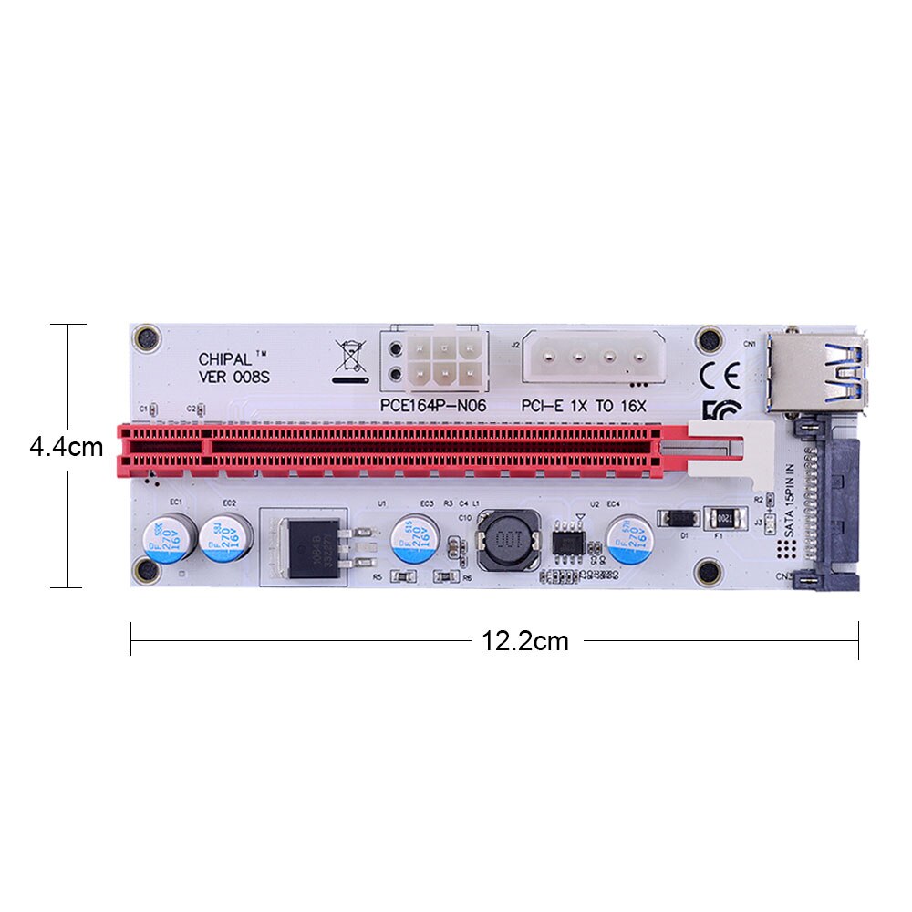 VER008S 60CM 100CM PCI-E Riser Card 008S PCI Express 1X to 16X Extension 4Pin 6Pin 15Pin SATA Power LED for Video Card