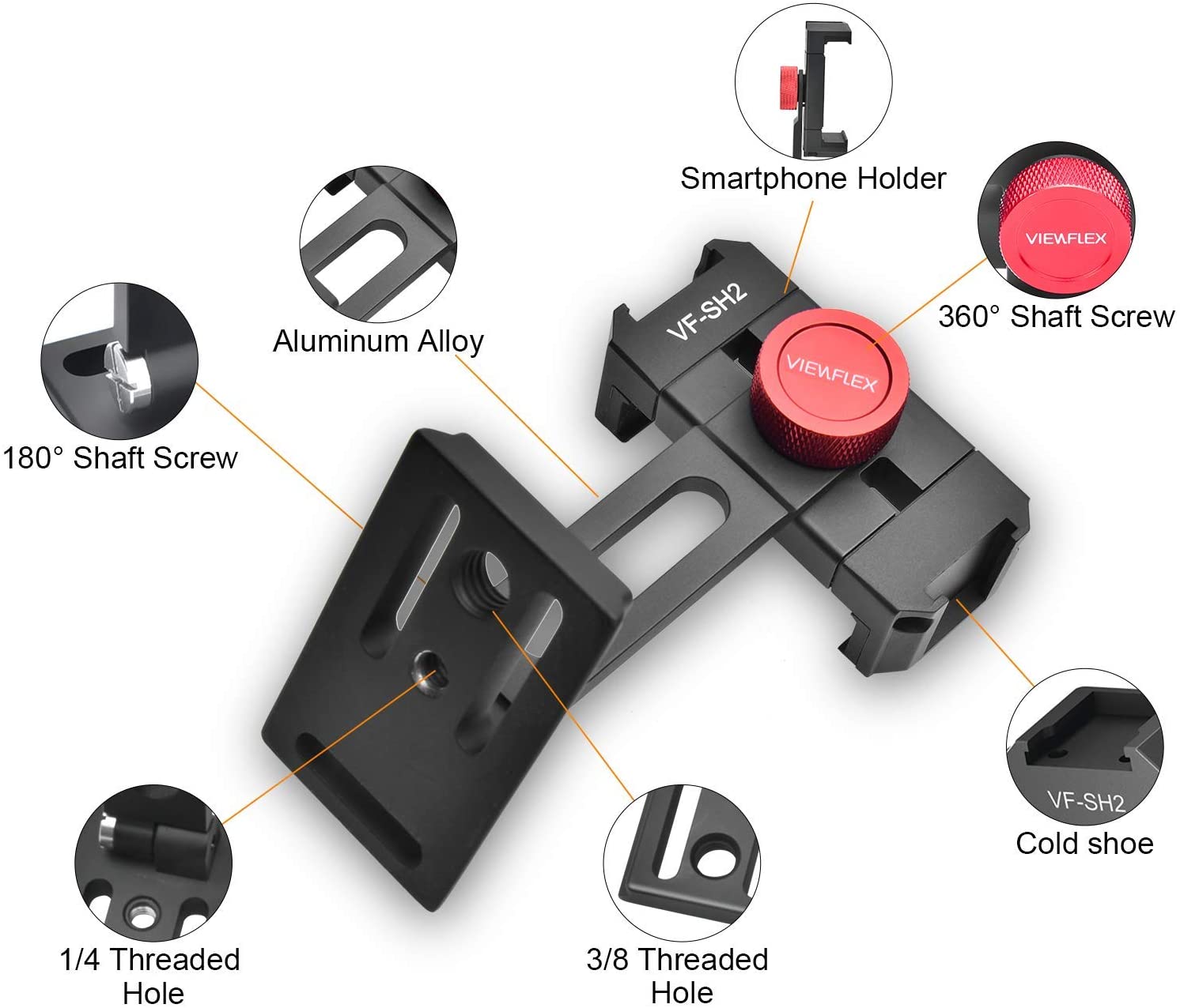 VF-SH2 Smartphone Holder Mount Adapter with Cold Shoes Rotate Vertical and Horizontal for iPhone Samsung Android Phones