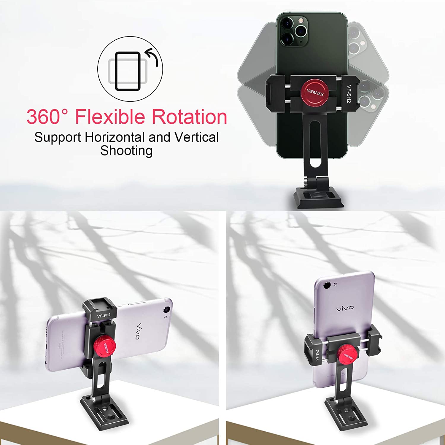 VF-SH2 Smartphone Holder Mount Adapter with Cold Shoes Rotate Vertical and Horizontal for iPhone Samsung Android Phones