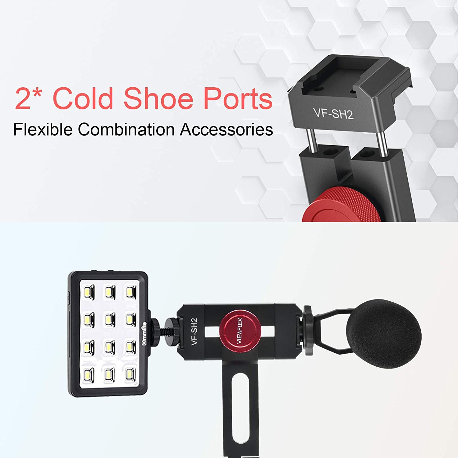 VF-SH2 Smartphone Holder Mount Adapter with Cold Shoes Rotate Vertical and Horizontal for iPhone Samsung Android Phones