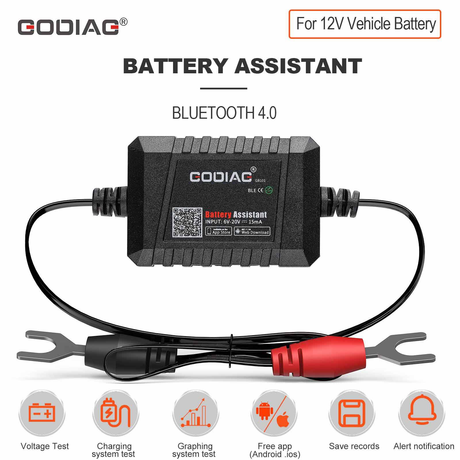 GODIAG GB101 Battery Assistant BlueTooth 4.0 Wireless 6-20V Automotive Battery Load Tester Diagnositic Analyzer Monitor for Android & iOS