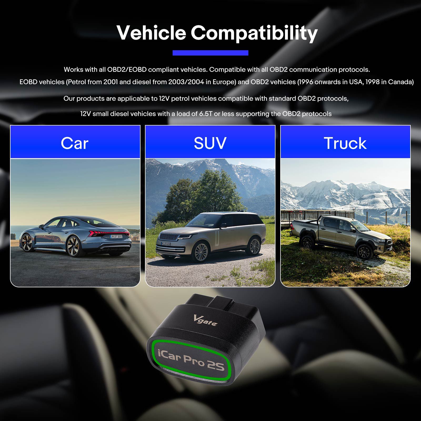 Vgate iCar Pro 2S Bluetooth OBD-II Diagnostic Adapter Work on iOS/Android/Windows for OBD2/EOBD Vehicles