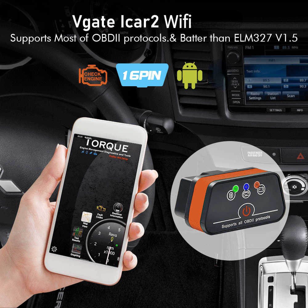 Vgate iCar2 Wifi Version ELM327 V2.1 OBD2 Scanner OBD 2 Wifi icar 2 Car Tools elm 327 for android/PC/IOS Code Reader Scanner