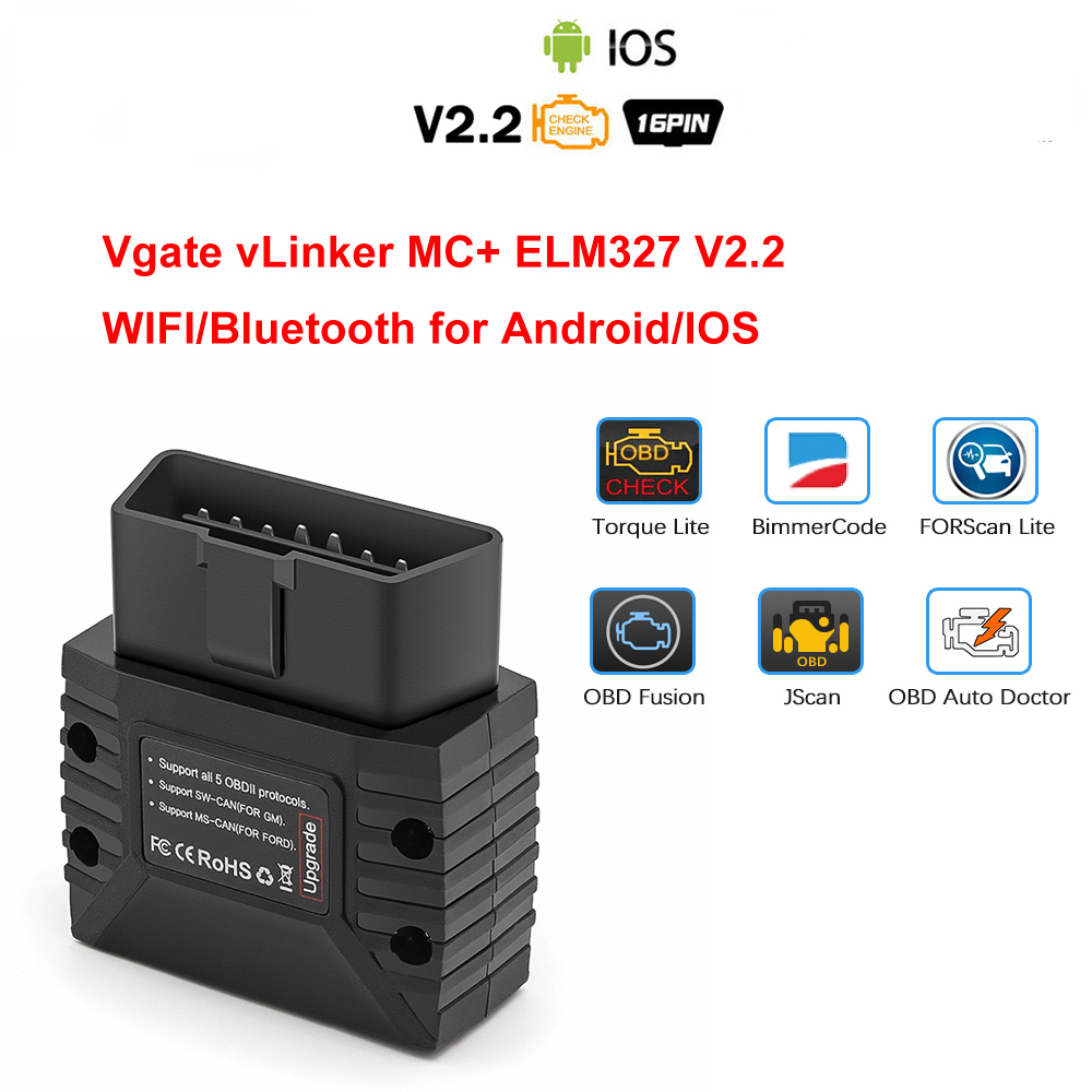 Vgate vLinker MC+ ELM327 V2.2 Bluetooth-Compatible 4.0 wifi Car Scanner OBD2 Auto Diagnostic Tool OBD 2 Scan PK ELM 327 V 1 5