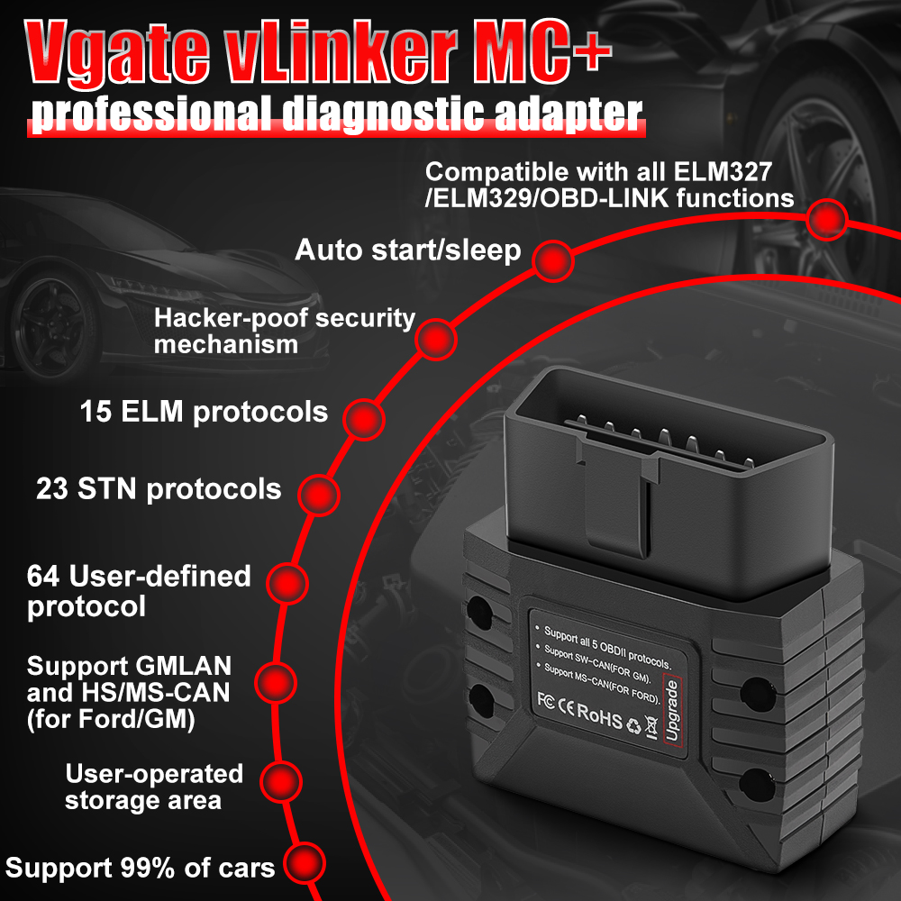 Vgate vLinker MC+ ELM327 V2.2 Bluetooth-Compatible 4.0 wifi Car Scanner OBD2 Auto Diagnostic Tool OBD 2 Scan PK ELM 327 V 1 5