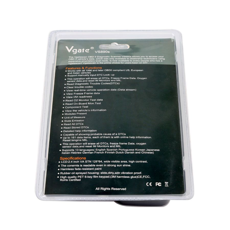 Vgate VS890S Car OBDII Code Reader Support Multi-Brands Cars Update Version of VS890