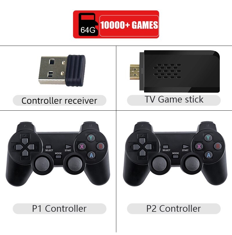 64G Video Game Console 4K HDMI-Compatible Game Stick Built in 10000 Retro Game TV Dendy Console Support for PS1/FC/GBA