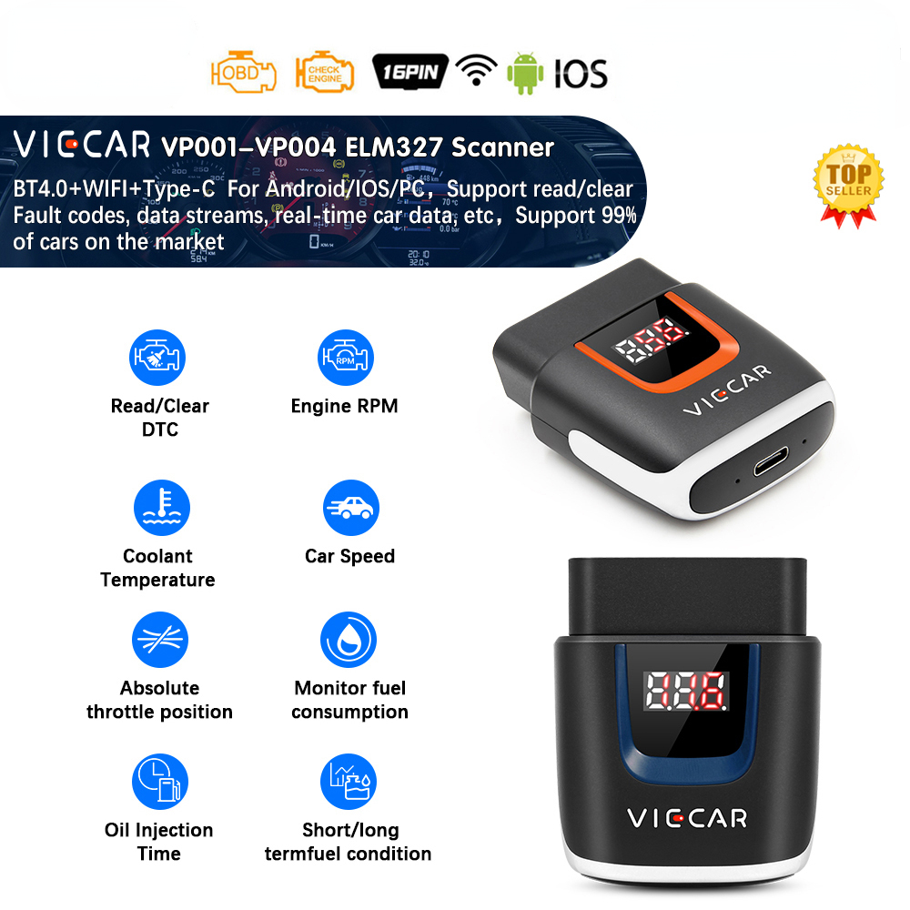 Viecar VP001 Viecar VP003 ELM327 PIC18F25K80 OBD 2 OBD2 Bluetooth-Compatible WIFI for IOS Auto Scanner ODB2 Car Diagnostic Tools PK ELM 327 V 1 5