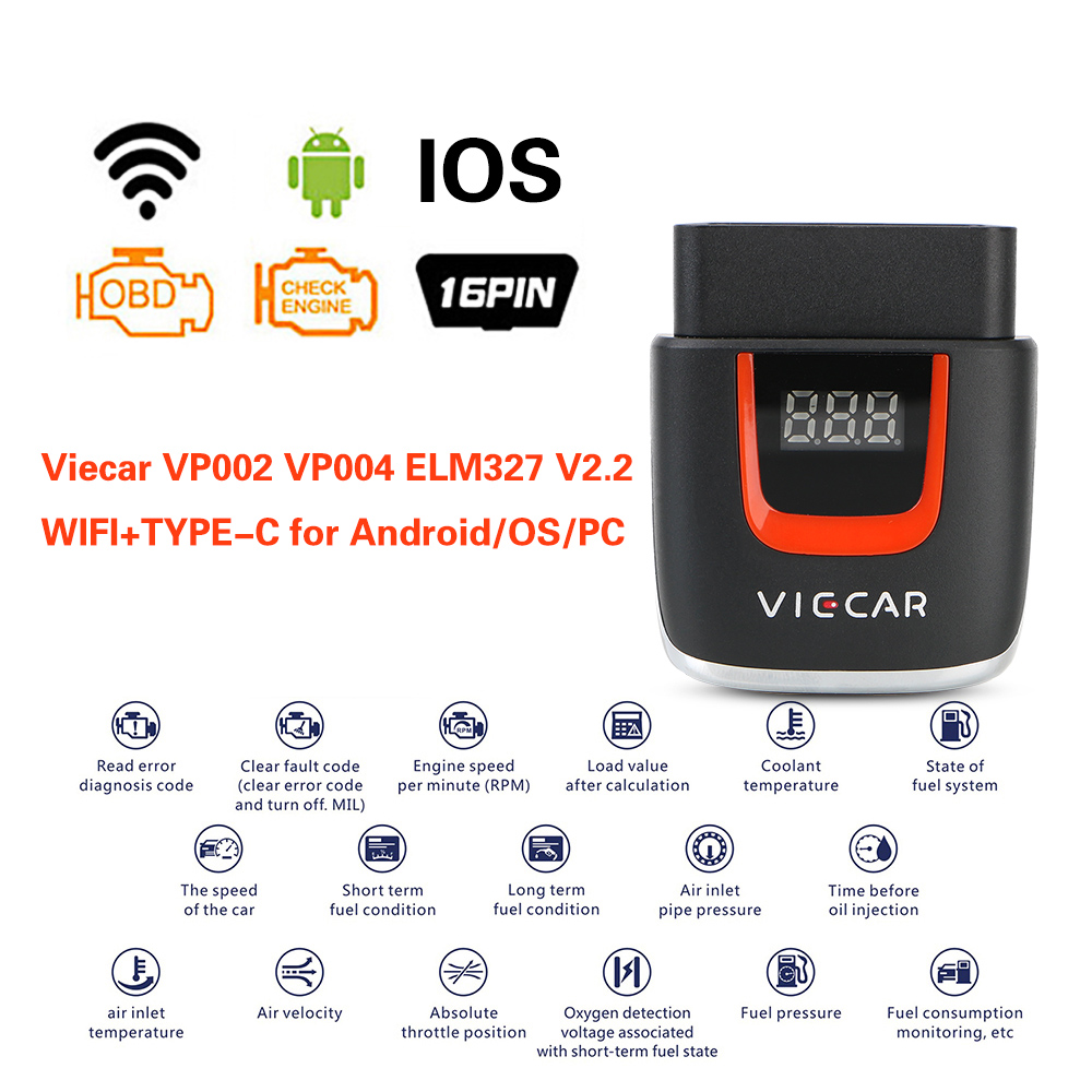 For Android/IOS USB Scanner Code Reader Viecar VP004 VP002 ELM327 V2.2 Elm327 OBD WIFI ELM 327 OBD2 Car Diagnostic Auto Tool